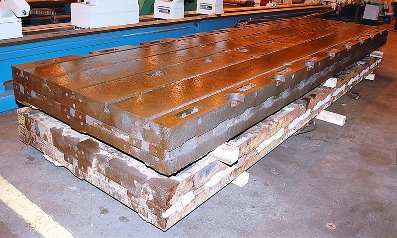 60" x 218" T-Slotted Floor Plate, 10" Thick, (5) T-Slots, Cast Iron #28374