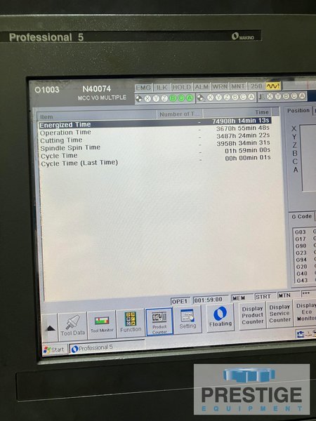 Makino MCC2013VG, X-78", Y-51", Z-51", 49" x 49" B-Axis R.Tab, 12K RPM, HSK-100, Makino Pro5 CNC, 2014, #43992