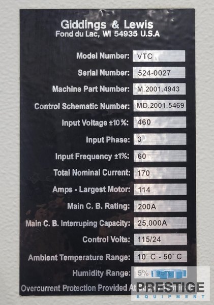 63" Giddings & Lewis, VTC-1600, 26 ATC, 78" Turning Diam., 85" U/RF, 69" Ram Stroke, 400 RPM, 100 HP, Fanuc 160i, #43312