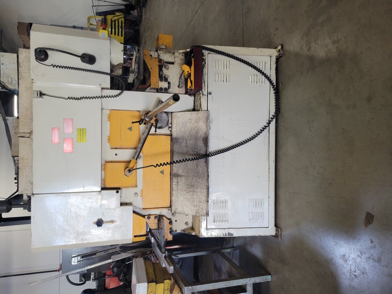 Very good condition Geka Hyrocrop 110 ton ironworker, with tons of tooling and "C" channel blades as well as rod shear, angle shear, flat bar shear, coper/notcher and of course punch station, two foot pedals
Boxes of tooling,elec. stop