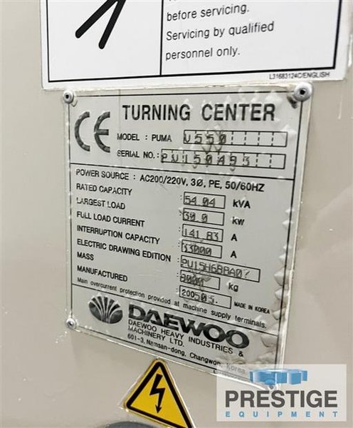 Doosan Puma V550, 28.7" swing, 24" Chuck, 2,000 RPM, 50 HP, Fanuc 21iTB, #32049