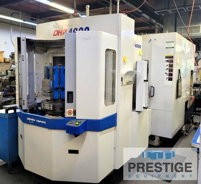 Doosan DHP-4000, X-23", Y22", Z-23", 1 Deg. Indexing, 15" x 15" Pallet, 2-APC, 60-ATC, Fanuc 18i-MB CNC, 2006, #43865